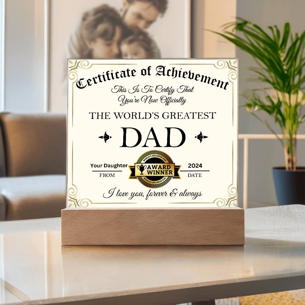 Worlds Greatest Dad Square Acrylic Plaque w/LED