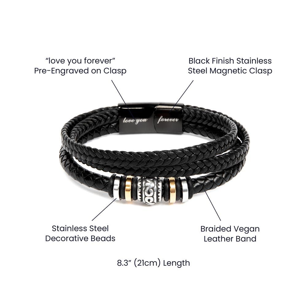 Five Star Dad- Mens "Love you forever" Leather bracelet