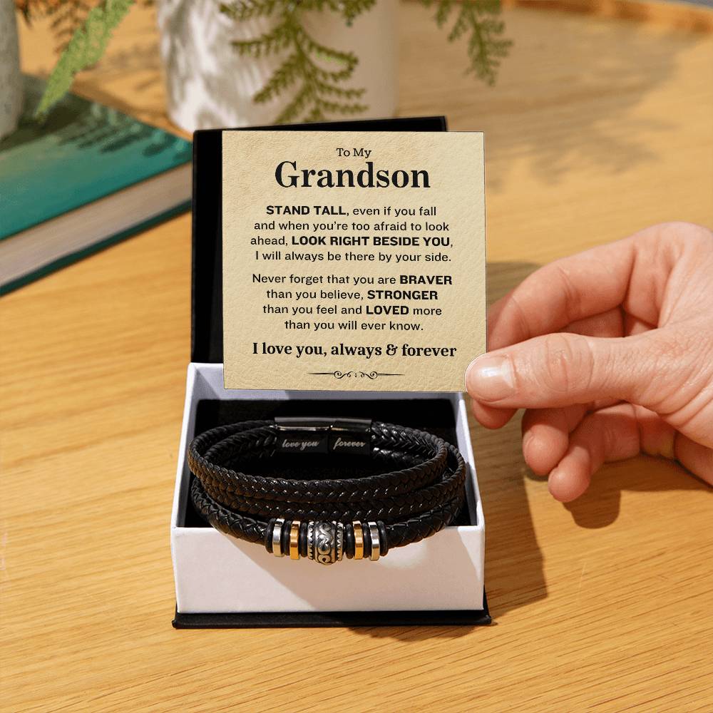 Grandson-Stand Tall- Mens Leather Bracelet
