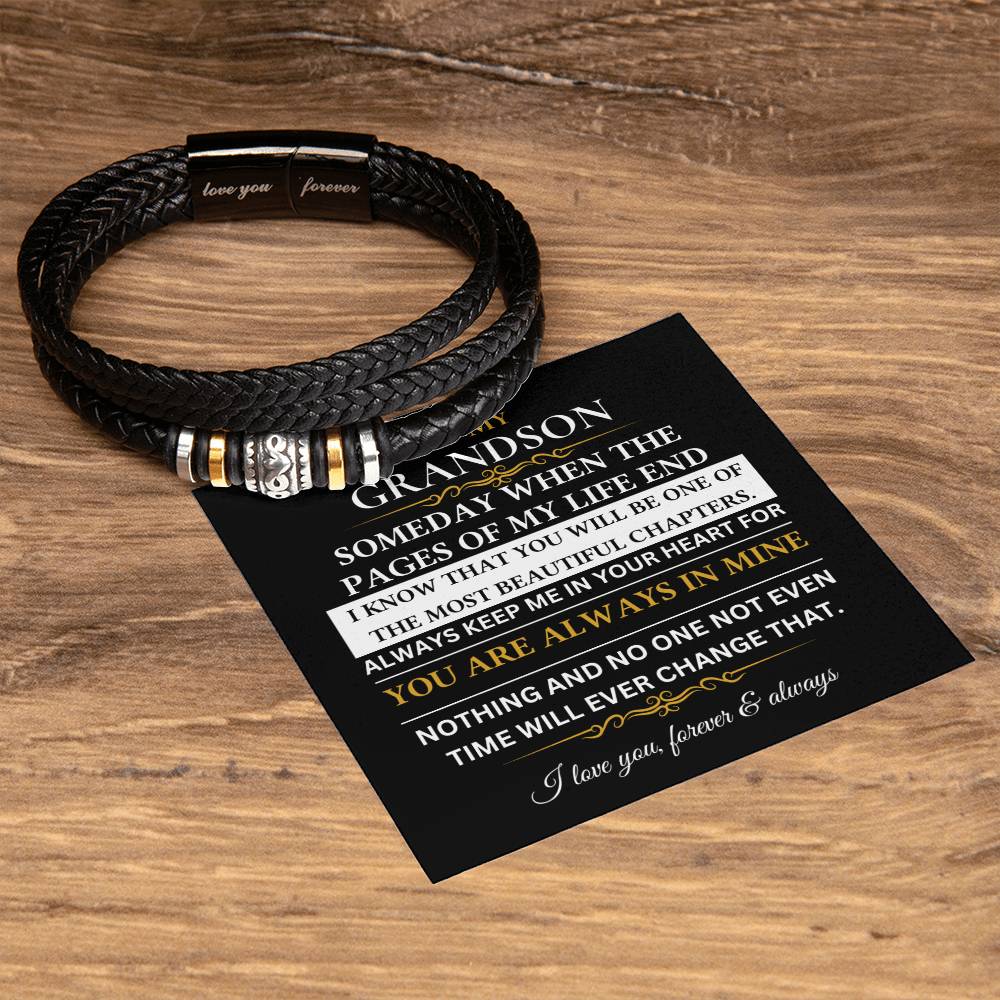 To My Grandson- Pages of my Life- Mens Leaather Bracelet