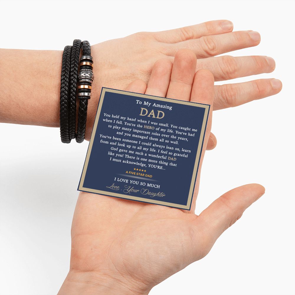 Five Star Dad- Mens "Love you forever" Leather bracelet