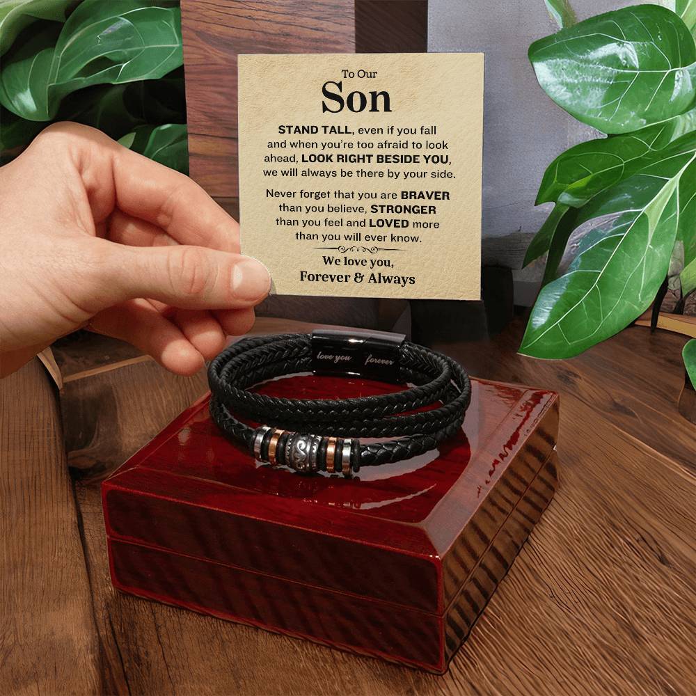 To Our Son-Stand Tall- Mens Leather Bracelet