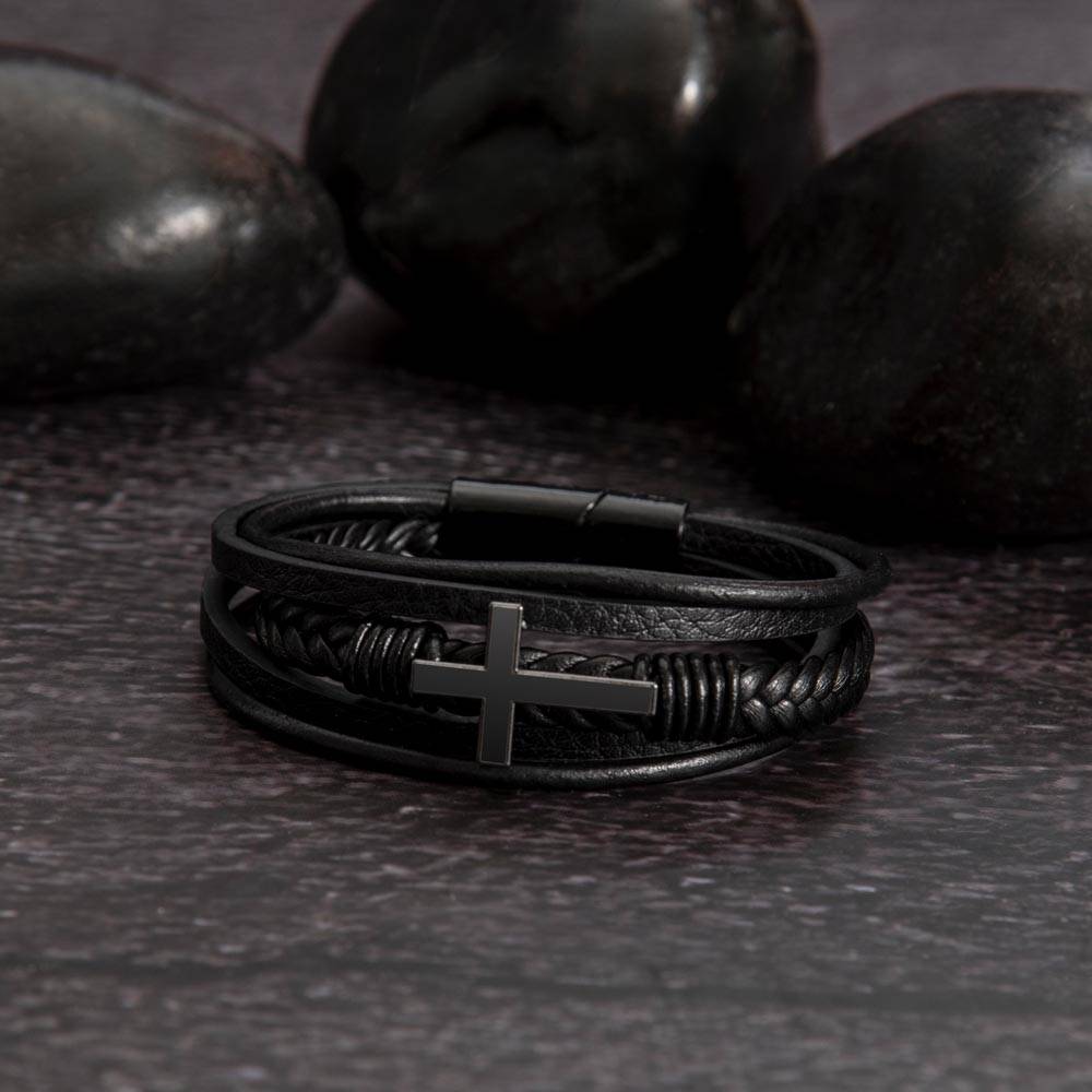 To My Grandson-Braver than you Believe- Cross leather bracelet