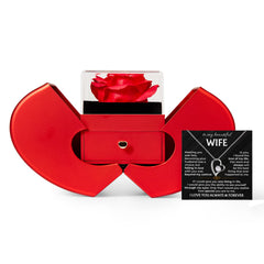 To My Wife - Forever Love Necklace for Anniversary Gift from Husband - Red Heart Rose Box
