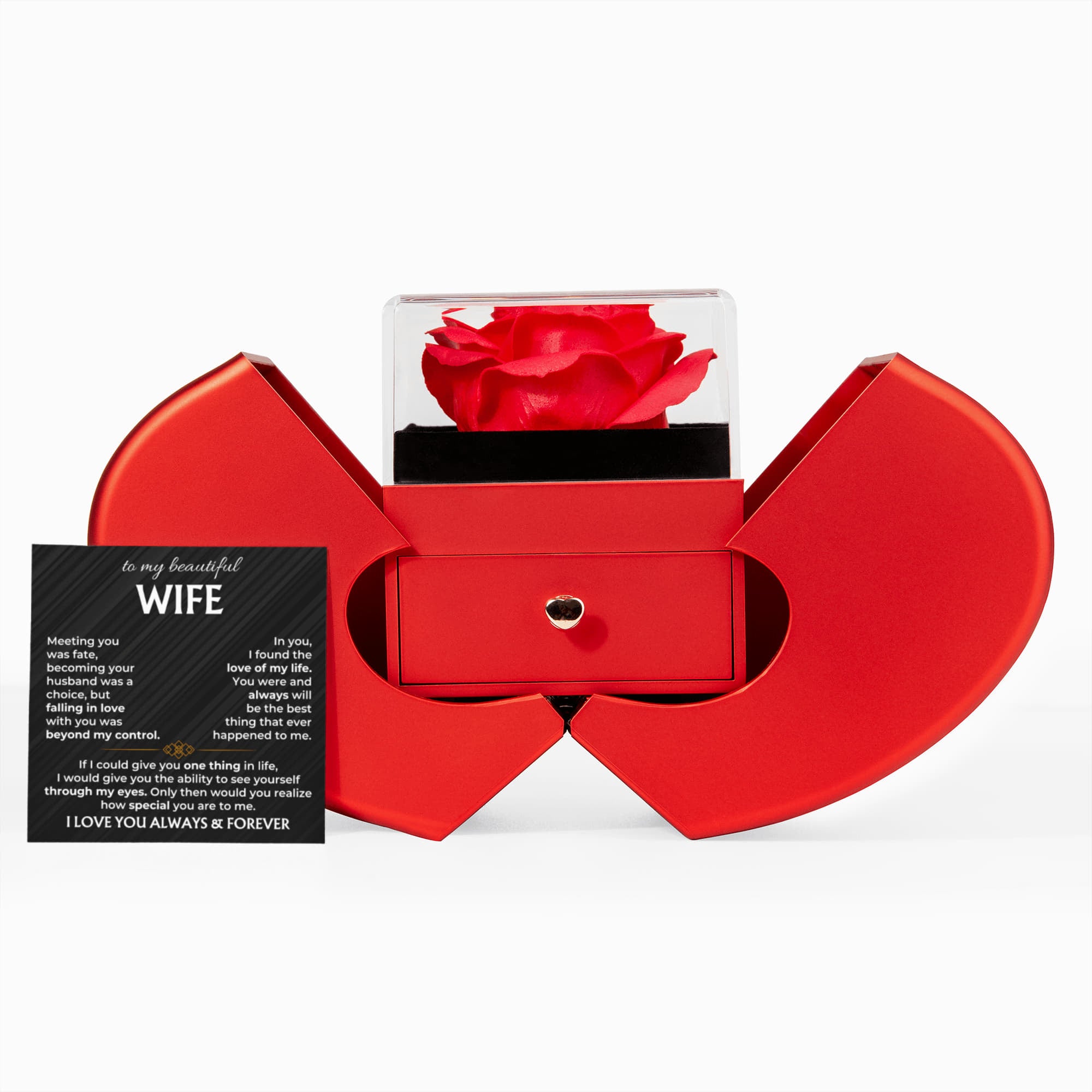 To My Wife - Forever Love Necklace for Anniversary Gift from Husband - Red Heart Rose Box