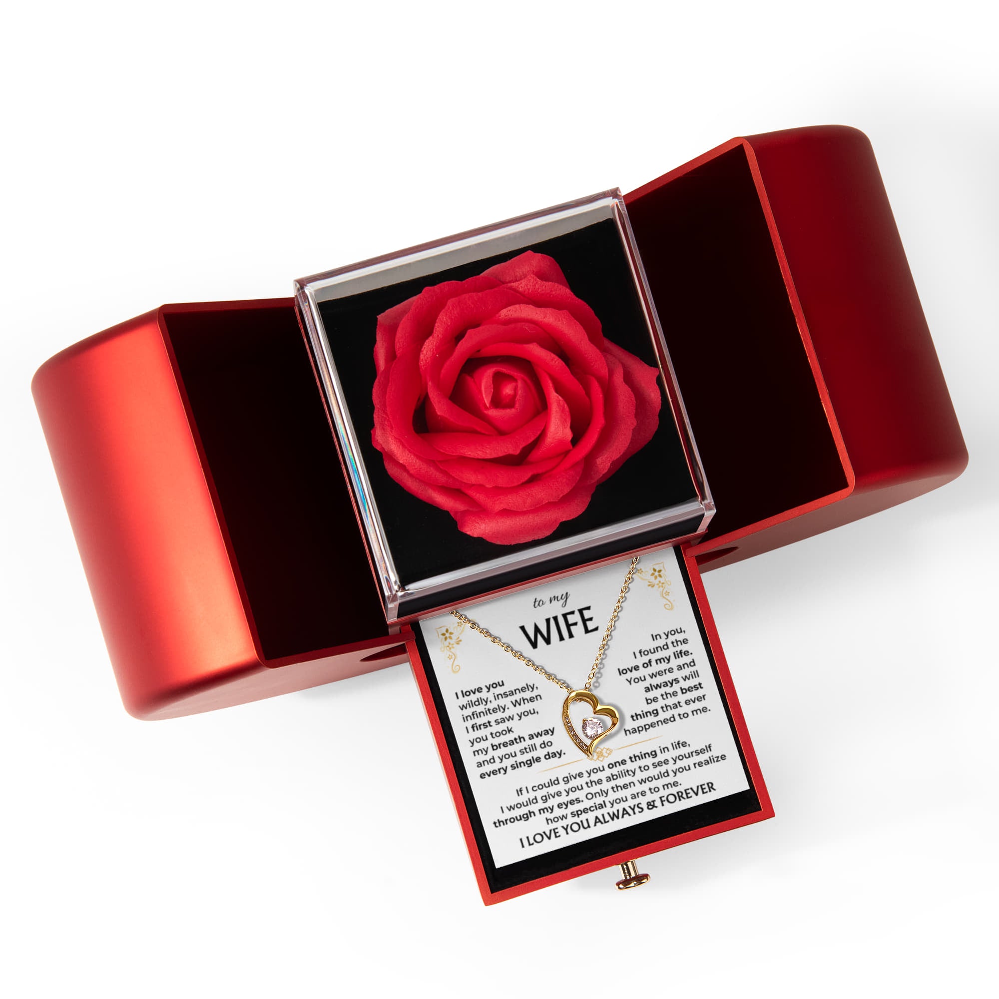 To My Wife - Love You Forever Necklace With Red Heart Rose Box - Best Gift for Anniversary and Wedding