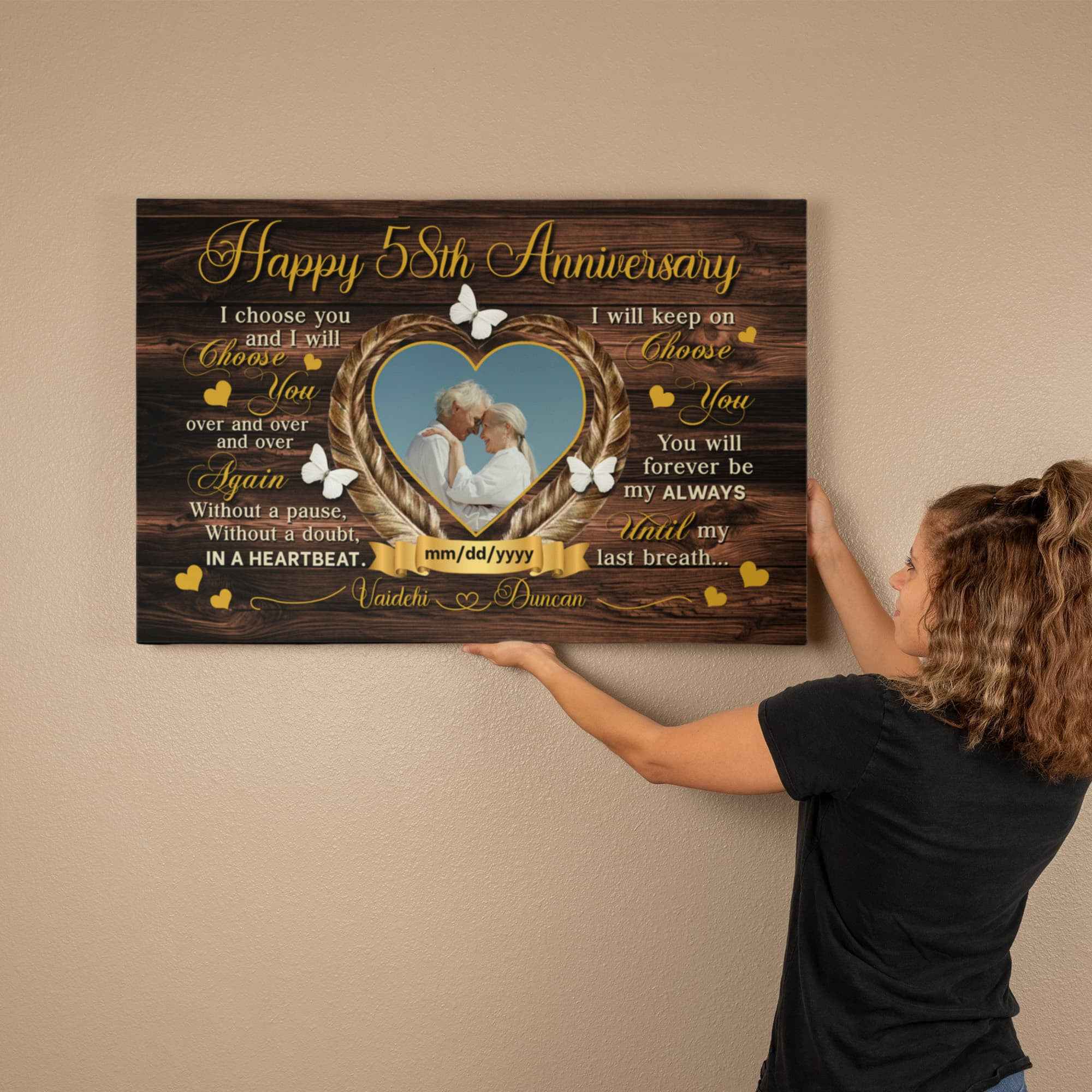 Anniversary Canvas For Couples - 58th Year Gift - I Choose You - 58 Years Of Love
