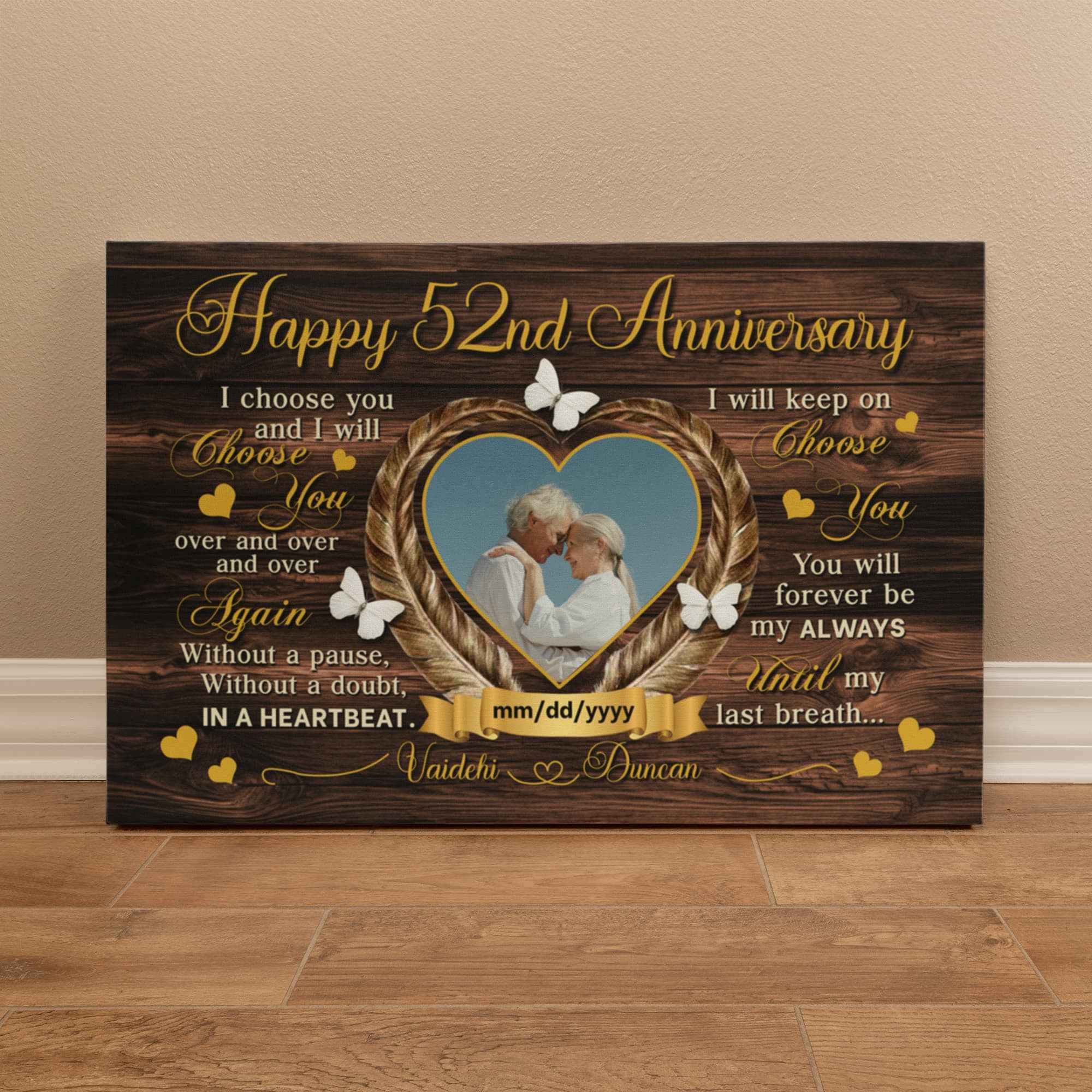 Custom Canvas Print - 52nd Wedding Anniversary Gift - I Choose You - 52 Years Together