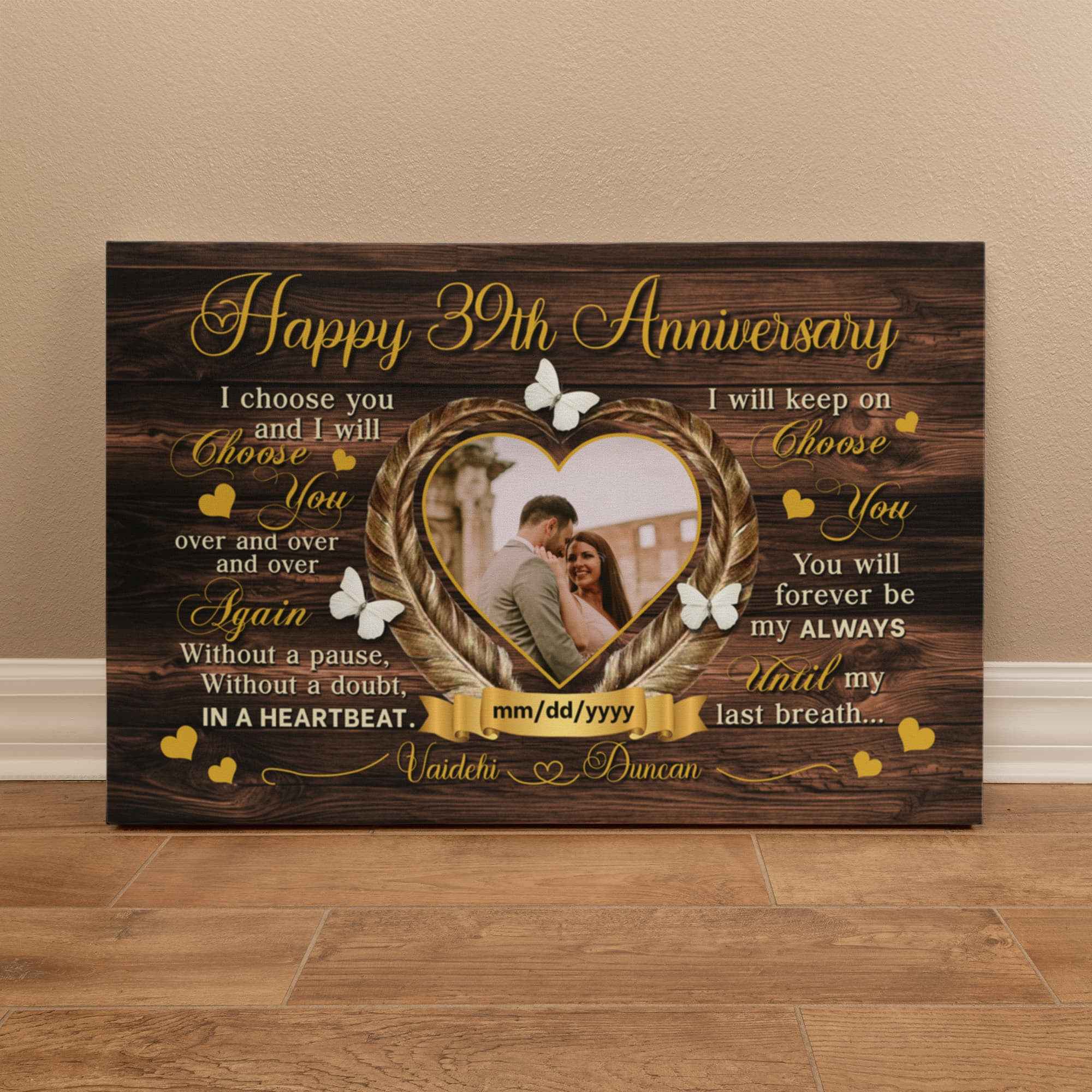 Romantic Anniversary Canvas - 39th Anniversary Gift - I Choose You - 39 Years Together