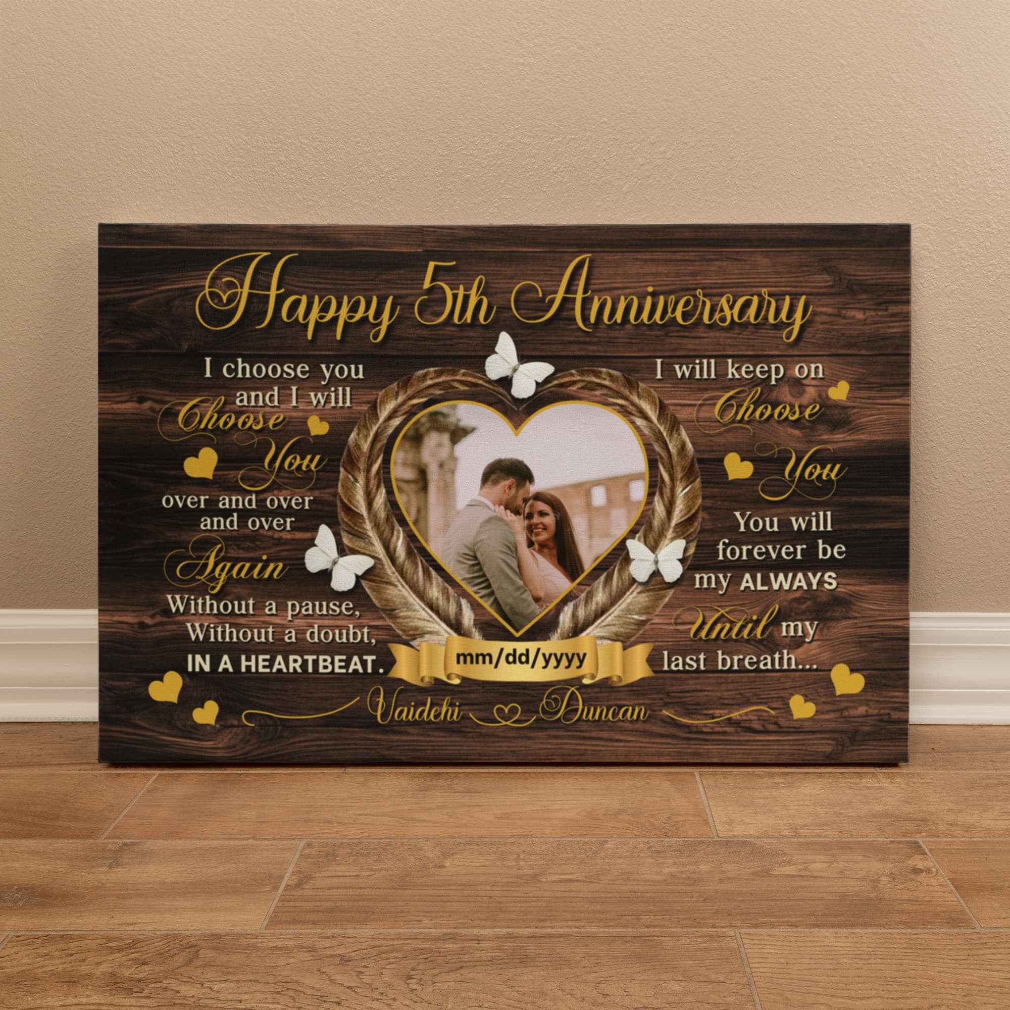 5th Wedding Anniversary Canvas - I Choose You - Personalized Photo - 5 Years Of Marriage