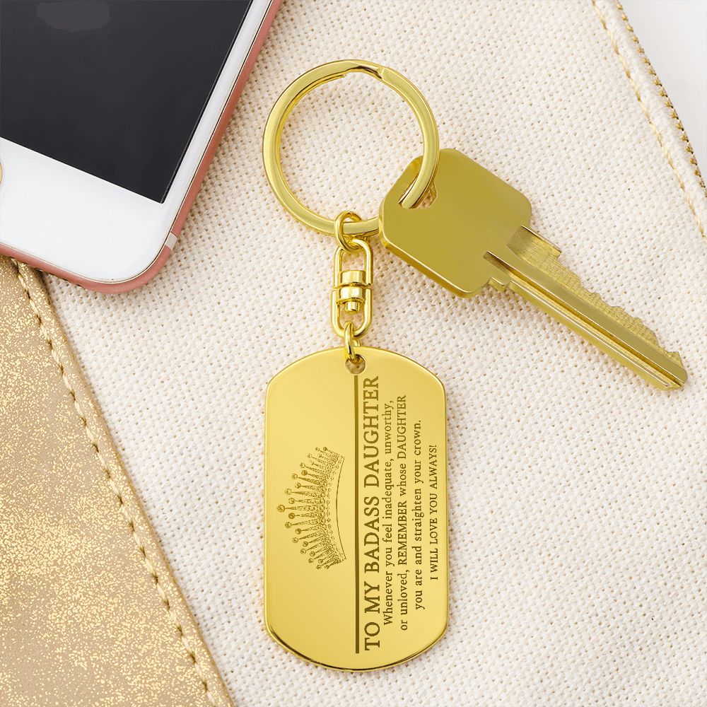 Badass Daughter Engraved Dog Tag Keychain