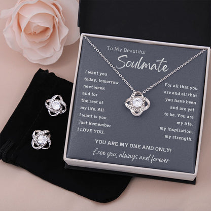 Soulmate- You are my one and only-Love Knot Earrings & Necklace Set