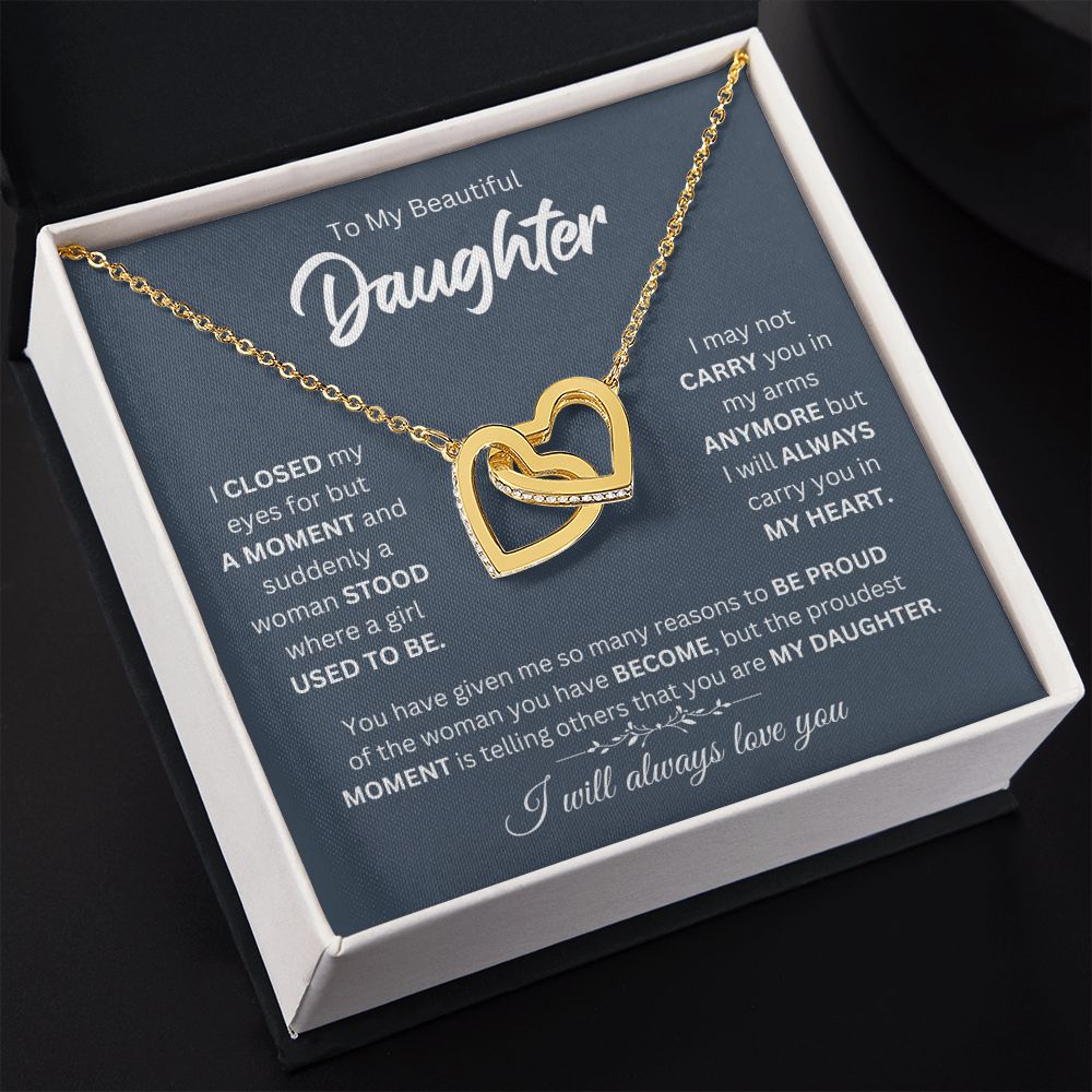 To My Beautiful Daughter-I Closed My Eyes-Interlocking Hearts Necklace