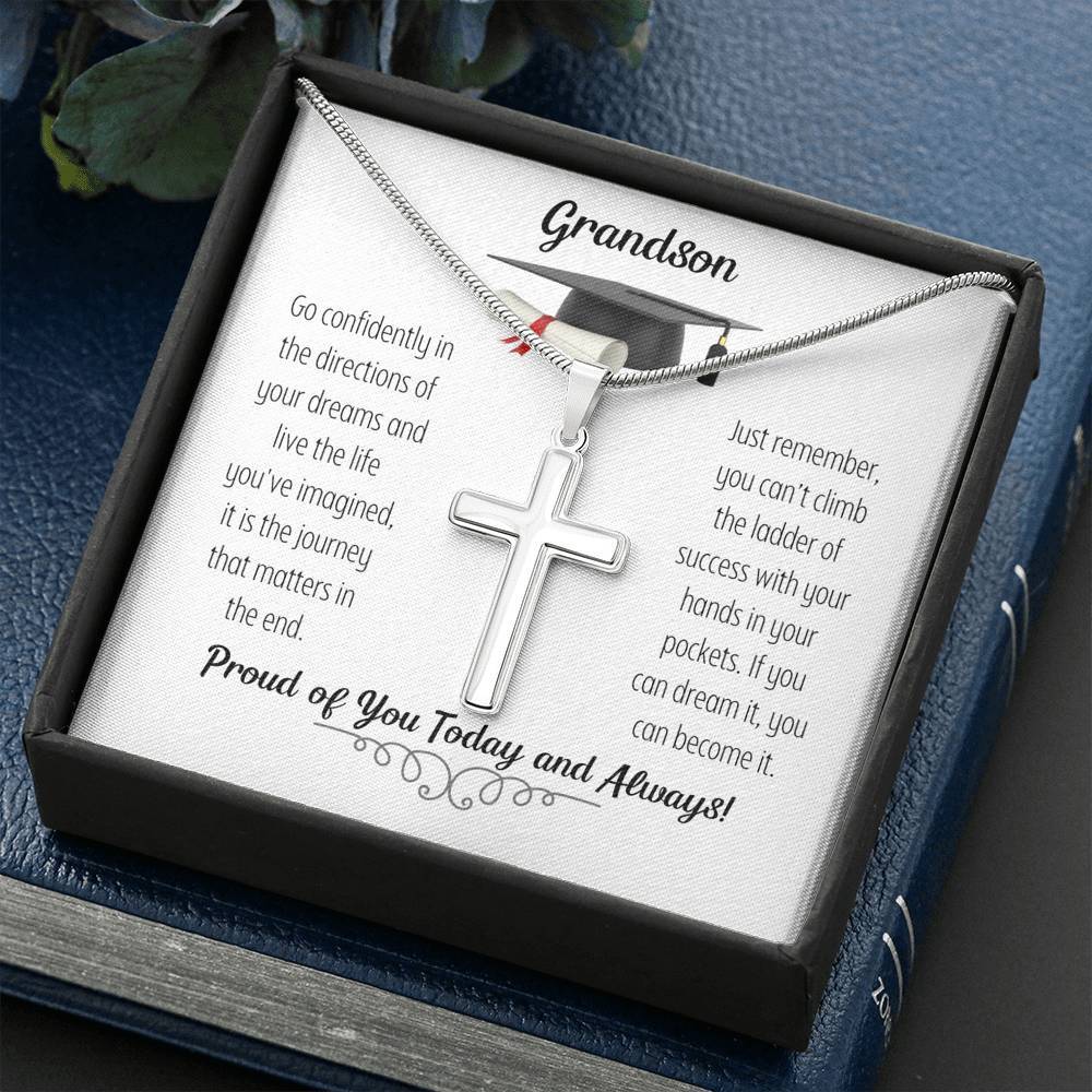 Grandson-Proud of you Today and Always-Artisan Cross Necklace